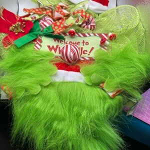 Festive Green Grinch wreath/door hanger
